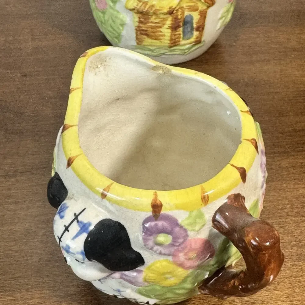 Vintage Japan Anthropomorphic Puppy Creamer Sugar Bowl Set Rag Doll Dog